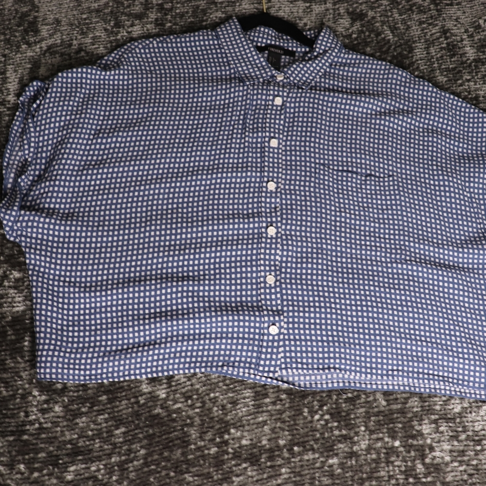 Blue and White Cropped Button Down F21